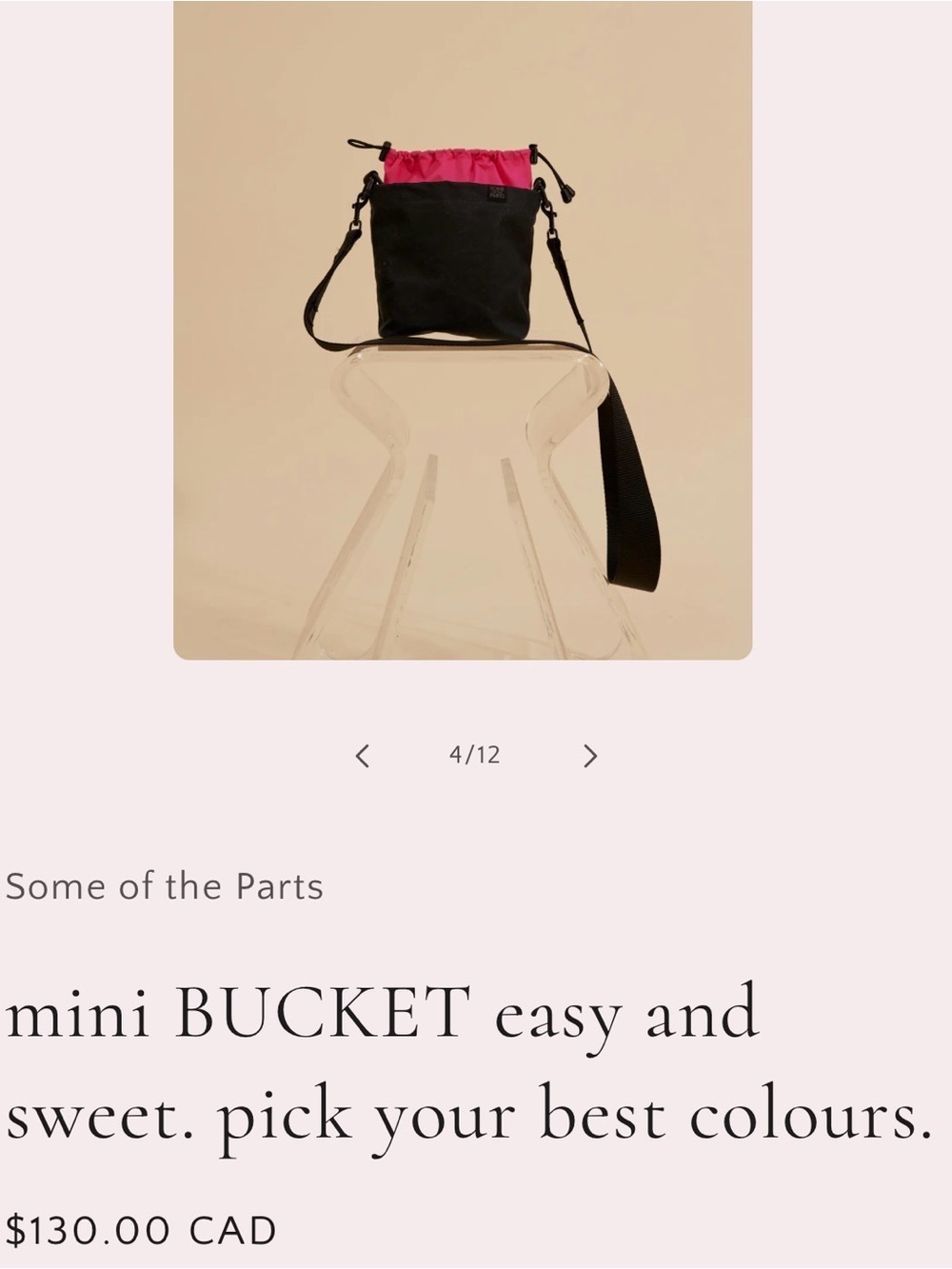 Mini Bucket Crossbody Bag - Black with Pink Drawcord
